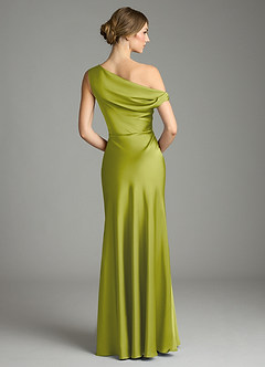 Azazie Emerson Bridesmaid Dresses Lemongrass Mermaid Off the Shoulder Stretch Satin Dress image3