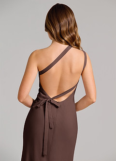 Azazie Monroe Vestidos de damas de honor Vestido de Ganache de Gasa de Corte Recto con Hombro unilateral image11