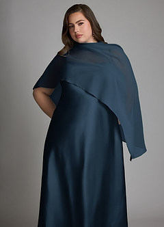 Azazie Jaleesa Bridesmaid Dresses Dark Navy Sheath High Neck Stretch Satin Dress image13