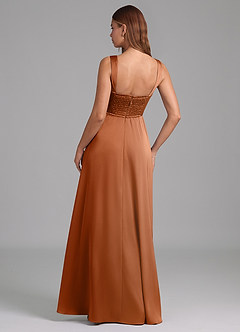 Azazie Rosaline Robes de demoiselle d'honneur Robe Trapèze en Satin extensible Fente Latérale Cuivre image2