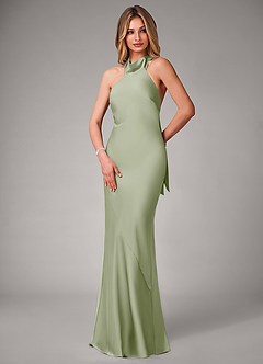 Azazie Velli Vestidos de damas de honor Vestido de Salvia Polvorienta de Satén Elástico de Corte Sirena image3