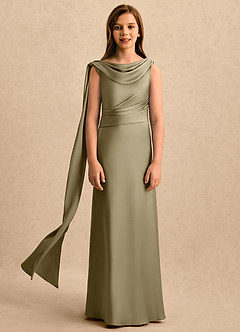 Azazie Sanah Girls Formal Flower Girl Klänningar Klä A-Line i Stretch Satin Plisserad image4