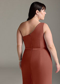 Azazie Liza Jurken voor bruidsmeisjes Jurk van Chiffon met Zeemeermin One-Shoulder Kastanjebruin image11
