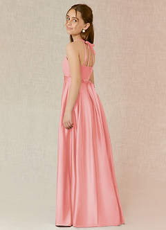 Azazie Arianthe Junior Coral A-Line with Pockets Matte Satin Dress image3