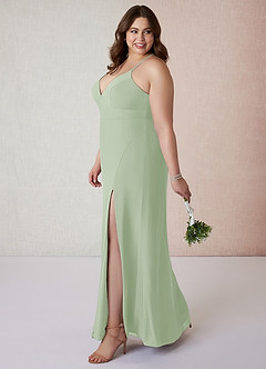 Azazie Becca Abiti da Damigella Abito Tubino in Chiffon con Scollo a V Verde Salvia image9