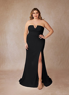 Azazie Mari Wedding Dresses Black Diamond White Mermaid V-Neck Stretch Crepe Dress image9