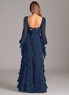 Azazie Candice 신부 들러리 드레스 A라인 긴팔 쉬폰 바닥 길이 드레스 image2