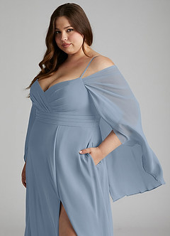 Azazie Cienna Bridesmaid Dresses Dusty Blue A-Line Off the Shoulder Chiffon Dress image11