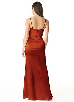 Azazie Sukia Bridesmaid Dresses Paprika Mermaid Pleated Metallic Satin Dress image2