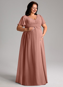 Azazie Verna Maternity Bridesmaid Dresses A-Line V-Neck Ruched Chiffon Floor-Length Dress image10