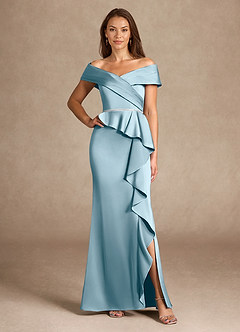 Azazie Dareia Kleider für die Brautmutter Meerjungfrau-Linie Schulterfrei Stretch-Satin Kleid Stimmungsvolles Blau image1