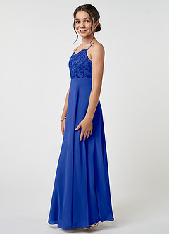 Azazie Sonya Junior Robe Trapèze en Mousseline de soie Dentelle Bleu Roi image3