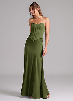 Azazie Ximena Bridesmaid Dresses Olive Mermaid Corset Stretch Satin Convertible Dress image4