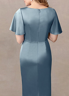 Azazie Everlyn Mère de la mariée Robes Robe Fourreau en Satin extensible Plissée Bleu Poussiéreux image5
