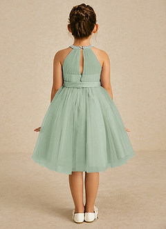 Azazie Honey Blumenmädchenkleider A-Linie Mit Perlen Matte Satin Kleid Agave image2