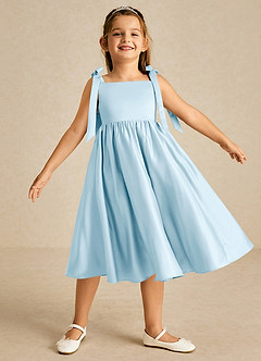 Azazie Chelsie Flower Girl Dresses Sky Blue A-Line Bow Matte Satin Dress image1