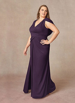 Azazie Luisa vestidos de madre de la novia Vestido de Ciruela de Malla de Sirena con Cuello en V Plisado image10