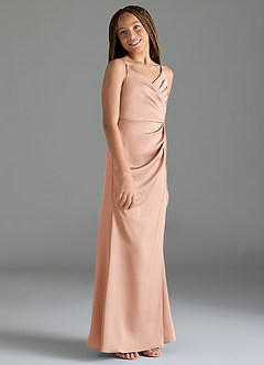 Azazie Maci Junior Rose Gold Mermaid Pleated Stretch Satin Dress image4