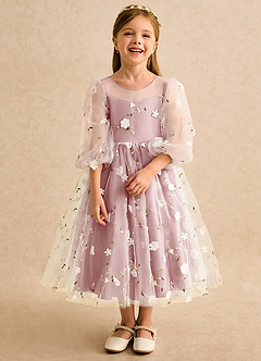 Azazie Elowen vestidos de niña de las flores Vestido Rosa Polvorienta de Encaje de Línea A con Escote corazón image5