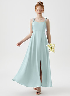 Azazie Rosey Junior Vestido de Vidrio Marino de Satén Elástico de Corte En A con Escote de Corazón image1