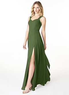 Azazie Julie Bridesmaid Dresses Olive A-Line Sweetheart Neckline Chiffon Dress image3