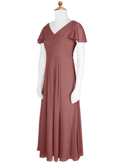 Azazie Peony Junior Abito A-Line in Chiffon Plissettato Rosa Del Deserto image8