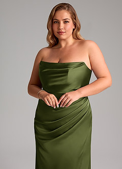 Azazie Leonis Bridesmaid Dresses Olive Mermaid Pleated Stretch Satin Convertible Dress image11