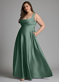 Azazie Azaria Vestidos de damas de honor Vestido Eucalipto de Satén Elástico de Línea A con Corsé image10