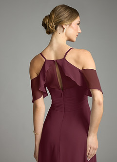 Azazie Dakota Bridesmaid Dresses Cabernet A-Line V-Neck Pleated Chiffon Dress image6