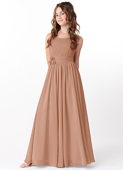 Azazie Astrid Junior Champagne Rose A-Line Floral Chiffon Dress image3