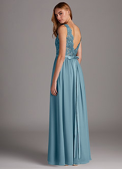 Azazie Elly Bridesmaid Dresses Moody Blue A-Line Lace Scoop Neck Chiffon Dress image5