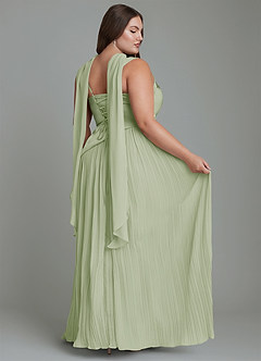 Azazie Stephanie Bridesmaid Dresses Dusty Sage A-Line Pleated Stretch Satin Dress image16