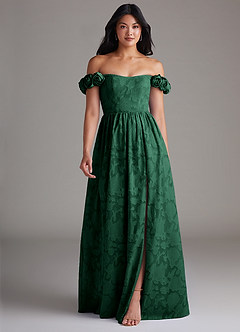 Azazie Autumn Brautjungfernkleider Wandelbar A-Linie Schulterfrei Blumen-Burnout Kleid Dunkelgrün image1