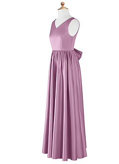 Azazie Hathaway Junior Robe Trapèze en Satin extensible Arc Glycine image8