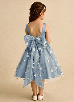 Azazie Bean Blumenmädchenkleider Ballkleid Schleifen Tüll Kleid Staubblau image2