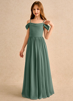 Azazie Shia Girls Formal Robe Demoiselle D'honneur Fillette Robe Trapèze en Mousseline de soie Épaule décolletée Eucalyptus image3
