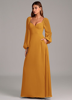 Azazie Annistyn Brudtärnklänningar Klänning av A-Linje i Chiffong Långärmad Knäck image1