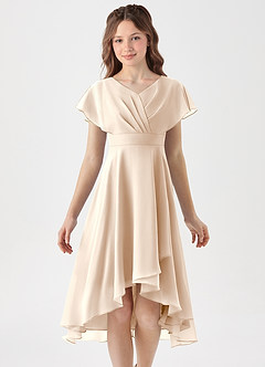 Azazie Graciela Junior White Alabaster A-Line Pleated Chiffon Dress image3