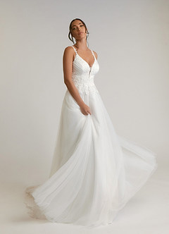 Azazie Devi Wedding Dresses Diamond White A-Line V-Neck Lace Tulle Dress image5