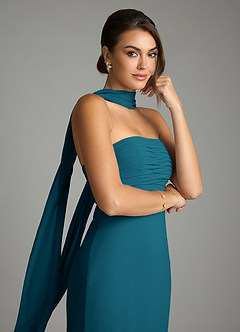 Azazie Saylor Brautjungfernkleider Meerjungfrau-Linie Schulterfrei Chiffon Kleid Tintenblau image2