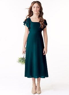 Azazie Bondi Junior Linia A Marszczony Szyfon Długość herbaty Młodsza druhna Sukienka image2