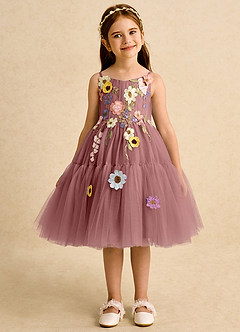 Azazie Osea Flower Girl Dresses Desert Rose Ball-Gown Pleated Tulle Dress image7