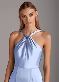 Azazie Elana Bridesmaid Dresses Ice Sheath Side Slit Stretch Satin Dress image6