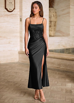 Viviannella Black Sequin Embroidery Stretch Satin Wedding Guest image4