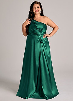Azazie Brooke Bridesmaid Dresses Emerald A-Line One Shoulder Metallic Satin Dress image10