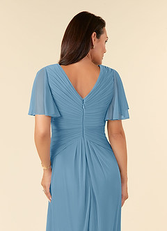 Azazie Emmeline Mother of the Bride Dresses Steel Blue A-Line V-Neck Pleated Mesh Dress image6