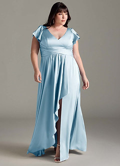 Azazie Omari Vestidos de damas de honor Vestido de Azul Cielo de Satén Elástico de Corte en A image8