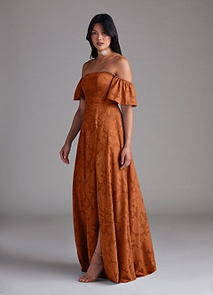 Azazie Sue At-home Try On Dresses Dusty Blue A-Line Off the Shoulder Floral Burnout Convertible Dress image3