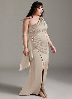 Azazie Maive Brautjungfernkleider Etui Gestreift Stretch-Satin Kleid Frost image8