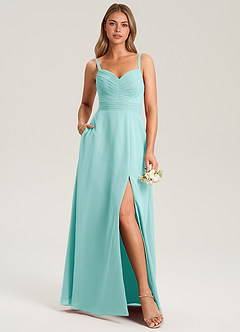 Azazie Terese Brautjungfernkleider A-Linie Plissee Chiffon Kleid Aqua image6